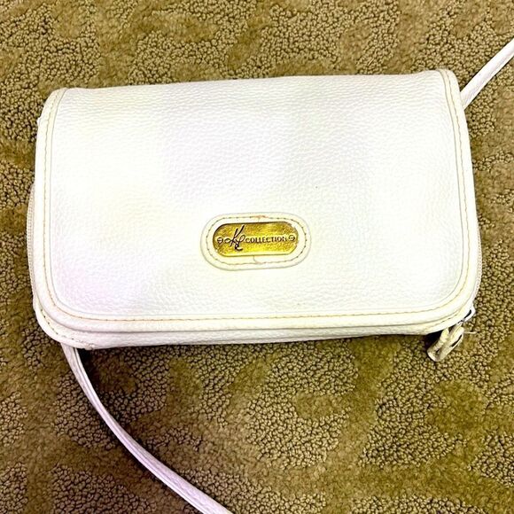 Kathy Lea Collection White Crossbody Purse w Built In Zip Wallet - Picture 8 of 8